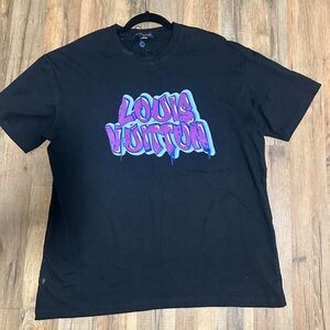 Louis Vuitton Black Tee with Blue and Purple Graphic